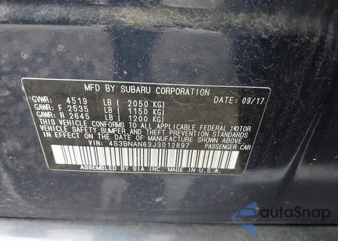 2018 Subaru Legacy 2.5I Limited from USA, damaged, VIN 4S3BNAN63J3012897